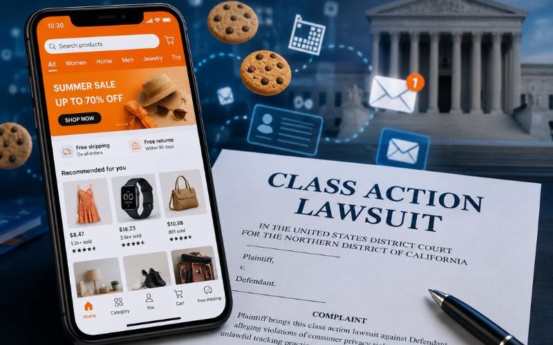 Temu lawsuit 2026 illustration showing consumer privacy concerns and class action allegations